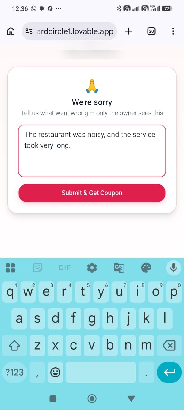 RewardCircle private feedback screen for unhappy customers